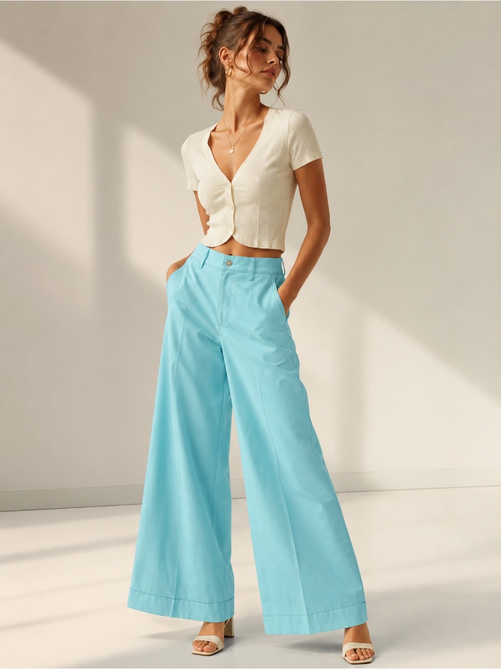 Rare vintage Levi’s for gals wide Leg High-Rise Pants in Light Blue white label